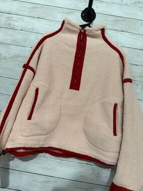 FP Movement by Free People ballet pink Teddy Pullover with Red Trim